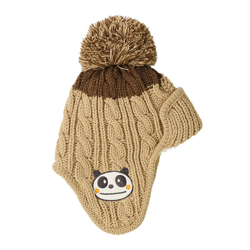 キッズ ベビー ニット帽 耳当て付き 男の子 女の子 ニットキャップ 子供用 帽子 (2サイズ展開 50-54cm)【ZOOMIC ズーミック】 マイクロファイバーフリース アップリケ ケーブル編み チェック 動物 アニマル くま クマ ポンポン 暖かい 防寒 保温 キャップ 暖かい 雪遊び