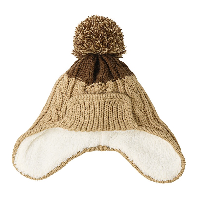 キッズ ベビー ニット帽 耳当て付き 男の子 女の子 ニットキャップ 子供用 帽子 (2サイズ展開 50-54cm)【ZOOMIC ズーミック】 マイクロファイバーフリース アップリケ ケーブル編み チェック 動物 アニマル くま クマ ポンポン 暖かい 防寒 保温 キャップ 暖かい 雪遊び