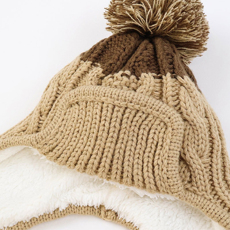 キッズ ベビー ニット帽 耳当て付き 男の子 女の子 ニットキャップ 子供用 帽子 (2サイズ展開 50-54cm)【ZOOMIC ズーミック】 マイクロファイバーフリース アップリケ ケーブル編み チェック 動物 アニマル くま クマ ポンポン 暖かい 防寒 保温 キャップ 暖かい 雪遊び