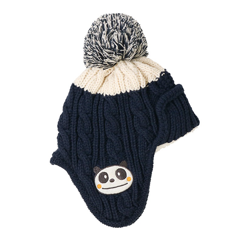 キッズ ベビー ニット帽 耳当て付き 男の子 女の子 ニットキャップ 子供用 帽子 (2サイズ展開 50-54cm)【ZOOMIC ズーミック】 マイクロファイバーフリース アップリケ ケーブル編み チェック 動物 アニマル くま クマ ポンポン 暖かい 防寒 保温 キャップ 暖かい 雪遊び