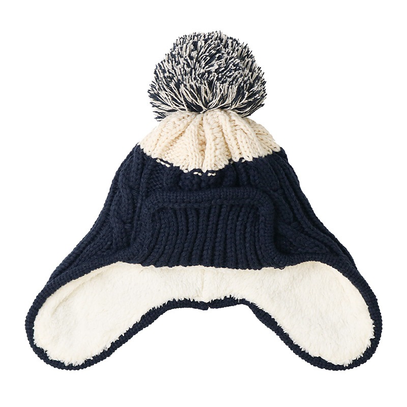 キッズ ベビー ニット帽 耳当て付き 男の子 女の子 ニットキャップ 子供用 帽子 (2サイズ展開 50-54cm)【ZOOMIC ズーミック】 マイクロファイバーフリース アップリケ ケーブル編み チェック 動物 アニマル くま クマ ポンポン 暖かい 防寒 保温 キャップ 暖かい 雪遊び