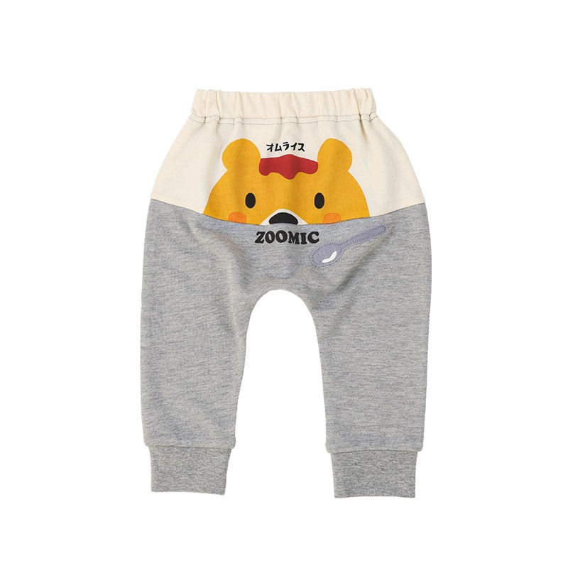 キッズ ロングパンツ 10分丈 男の子 女の子 ミニ裏毛 切替 動物 アニマル くま パンダ 男の子 女の子 (80-130cm)【 ZOOMIC ズーミック 】 ベビー ズボン サルエル 裾リブ ストレッチ スウェット オムライス カレーライス 食べ物 80cm 90cm 95cm 100cm 110cm 120cm 130cm