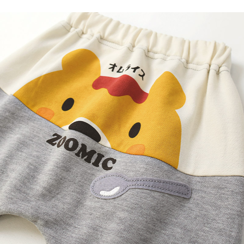 キッズ ロングパンツ 10分丈 男の子 女の子 ミニ裏毛 切替 動物 アニマル くま パンダ 男の子 女の子 (80-130cm)【 ZOOMIC ズーミック 】 ベビー ズボン サルエル 裾リブ ストレッチ スウェット オムライス カレーライス 食べ物 80cm 90cm 95cm 100cm 110cm 120cm 130cm