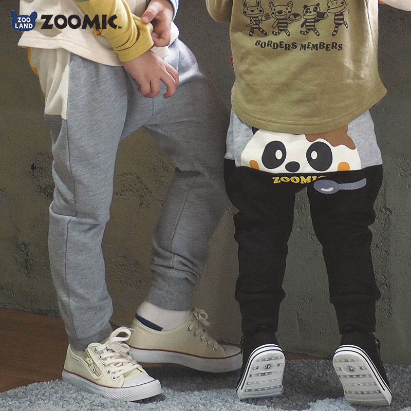 キッズ ロングパンツ 10分丈 男の子 女の子 ミニ裏毛 切替 動物 アニマル くま パンダ 男の子 女の子 (80-130cm)【 ZOOMIC ズーミック 】 ベビー ズボン サルエル 裾リブ ストレッチ スウェット オムライス カレーライス 食べ物 80cm 90cm 95cm 100cm 110cm 120cm 130cm