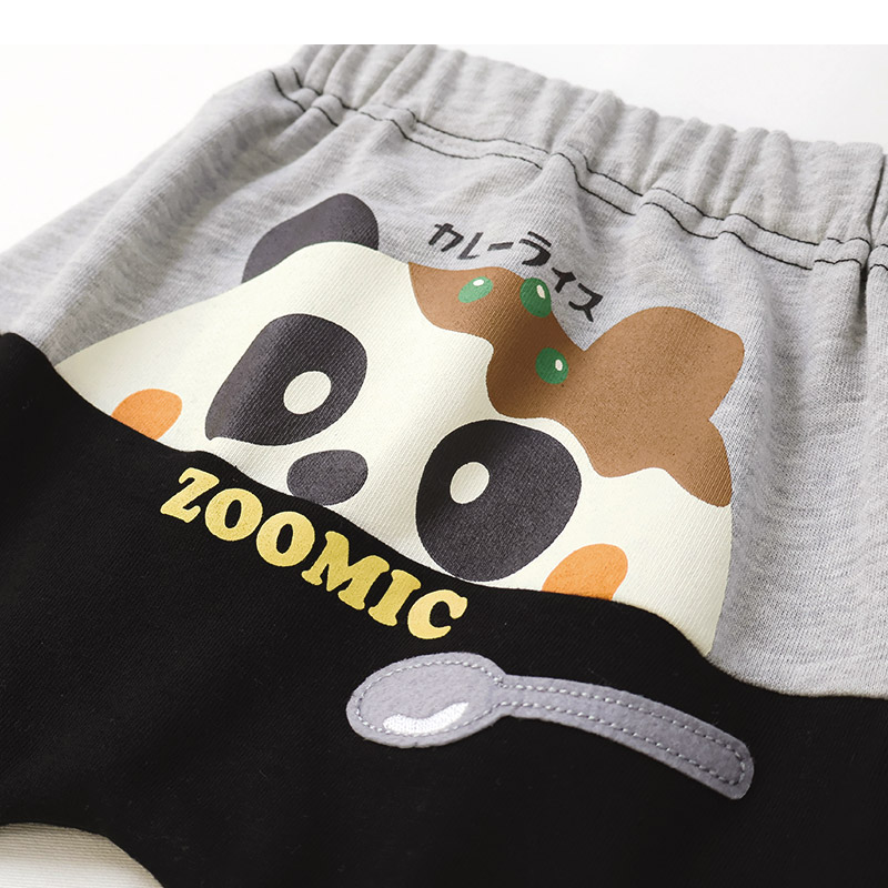 キッズ ロングパンツ 10分丈 男の子 女の子 ミニ裏毛 切替 動物 アニマル くま パンダ 男の子 女の子 (80-130cm)【 ZOOMIC ズーミック 】 ベビー ズボン サルエル 裾リブ ストレッチ スウェット オムライス カレーライス 食べ物 80cm 90cm 95cm 100cm 110cm 120cm 130cm