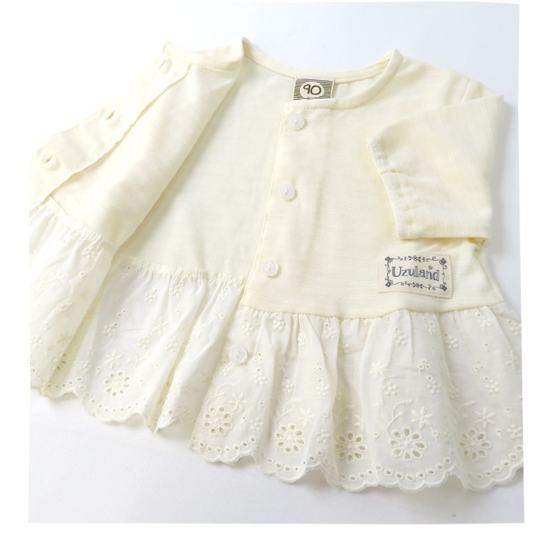 キッズ カーディガン 半袖 女の子 ガーリー トップス ピンク アイボリー 【 Uzuland ウズランド 】 子供服 ベビー服 切替 Tシャツ フリル アウター 羽織り 可愛い お洒落 ナチュラル ガールズ 80cm 90cm 95cm 100cm 110cm 120cm 130cm