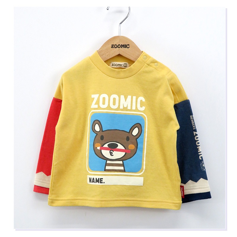 ロンT キッズ ベビー 長袖 Tシャツ 長そで tシャツ トップス キャラクター 男の子 女の子 ( 80-130cm )【 ZOOMIC ズーミック 】 ボーイズ ガールズ 子供服 文具 くま 切替 プリント かわいい 春物 80cm 90cm 95cm 100cm 110cm 120cm 130cm 