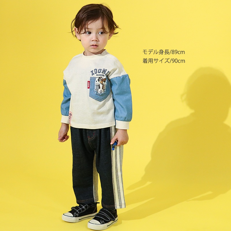 デザインポケット付きデニム切替Tシャツ【ZOOMICズーミック】
