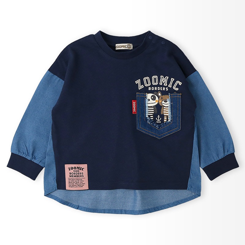 デザインポケット付きデニム切替Tシャツ【ZOOMICズーミック】