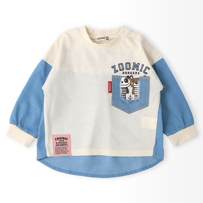 デザインポケット付きデニム切替Tシャツ【ZOOMICズーミック】