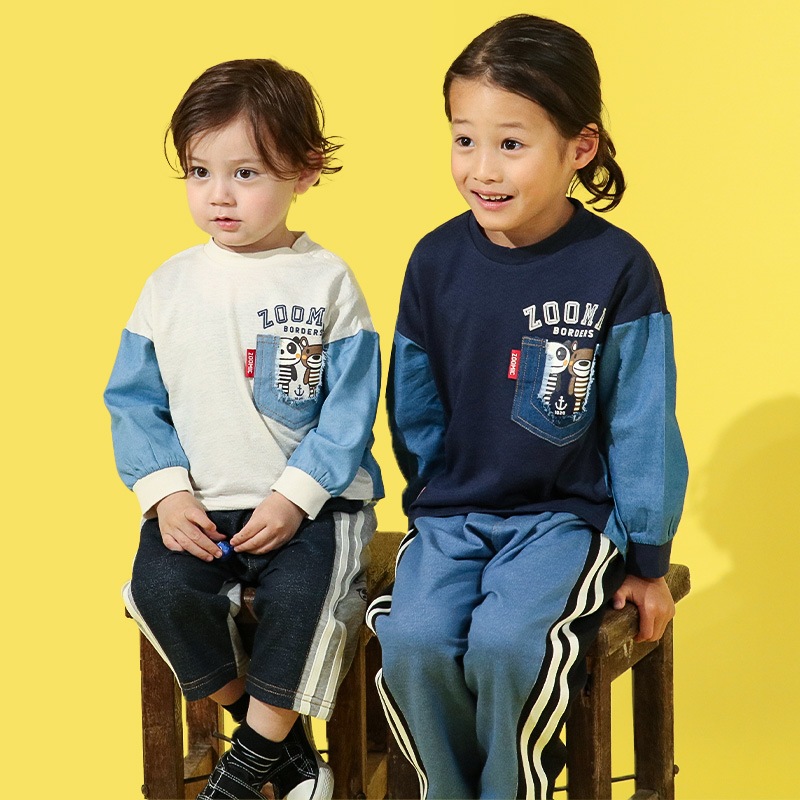 デザインポケット付きデニム切替Tシャツ【ZOOMICズーミック】