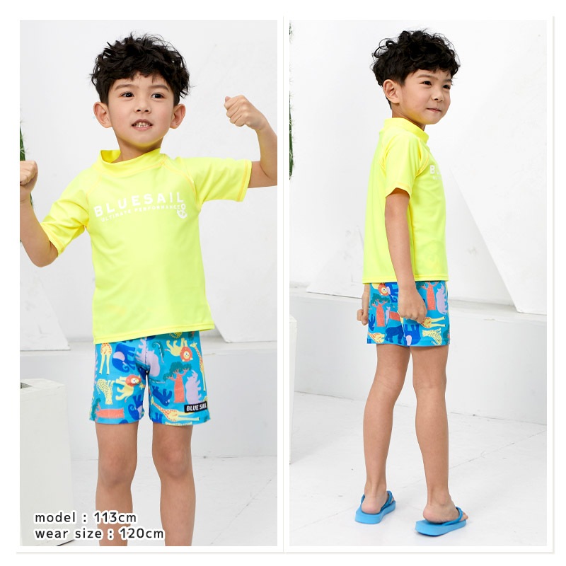 子供 水着 半袖 ラッシュガード ロゴ UV加工 UPF50＋ ( 100-130cm ) シンプル 定番 スクール 子供 キッズ ジュニア 男の子 プール 海水浴 スイミング スクール水着 小学校 子供用 こども 男児 小学生 レジャー 夏 水遊び 100cm 110cm 120cm 130cm 