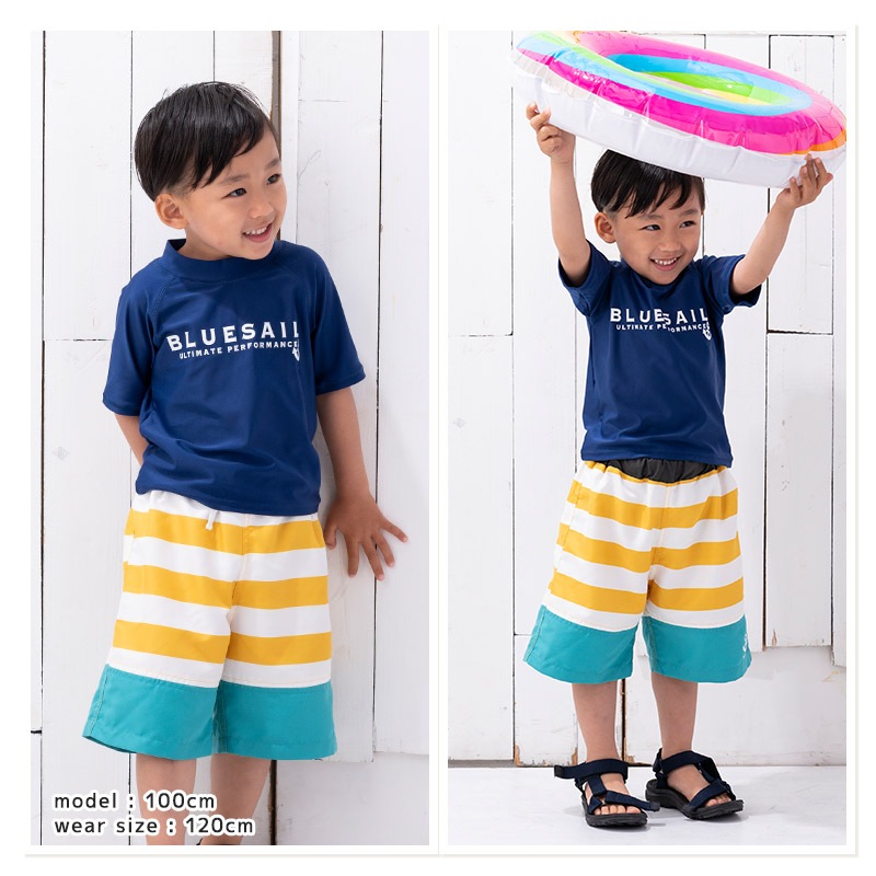 子供 水着 半袖 ラッシュガード ロゴ UV加工 UPF50＋ ( 100-130cm ) シンプル 定番 スクール 子供 キッズ ジュニア 男の子 プール 海水浴 スイミング スクール水着 小学校 子供用 こども 男児 小学生 レジャー 夏 水遊び 100cm 110cm 120cm 130cm 