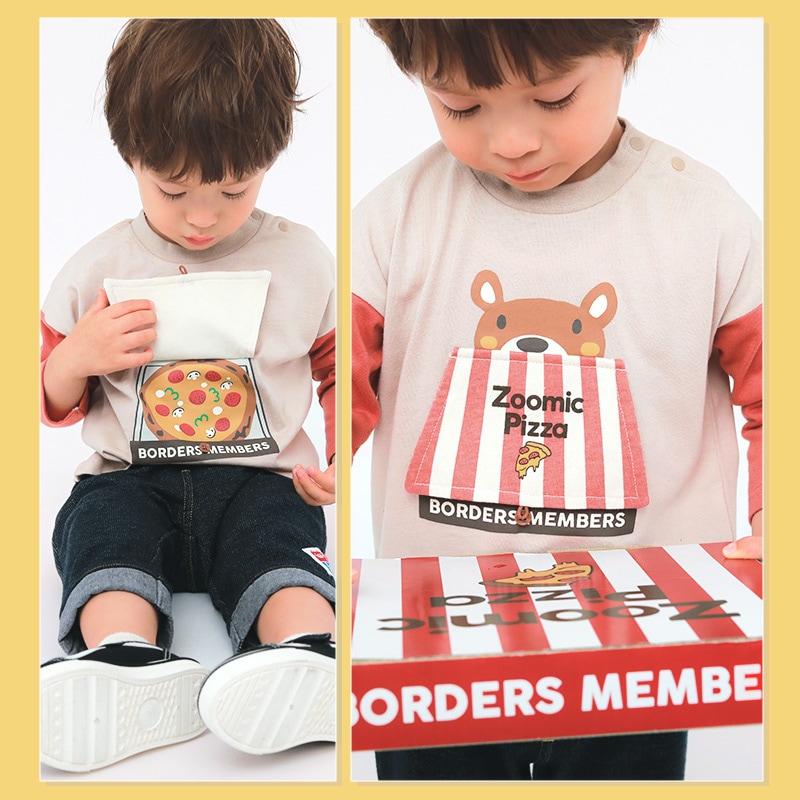 ロンT キッズ ベビー 長袖 Tシャツ 長そで tシャツ トップス キャラクター 男の子 女の子 天竺 ( 80-130cm )【 ZOOMIC ズーミック 】 子供服 ピザ 食べ物 くま おもしろ バックプリント かわいい おしゃれ 秋物 80cm 90cm 95cm 100cm 110cm 120cm 130cm