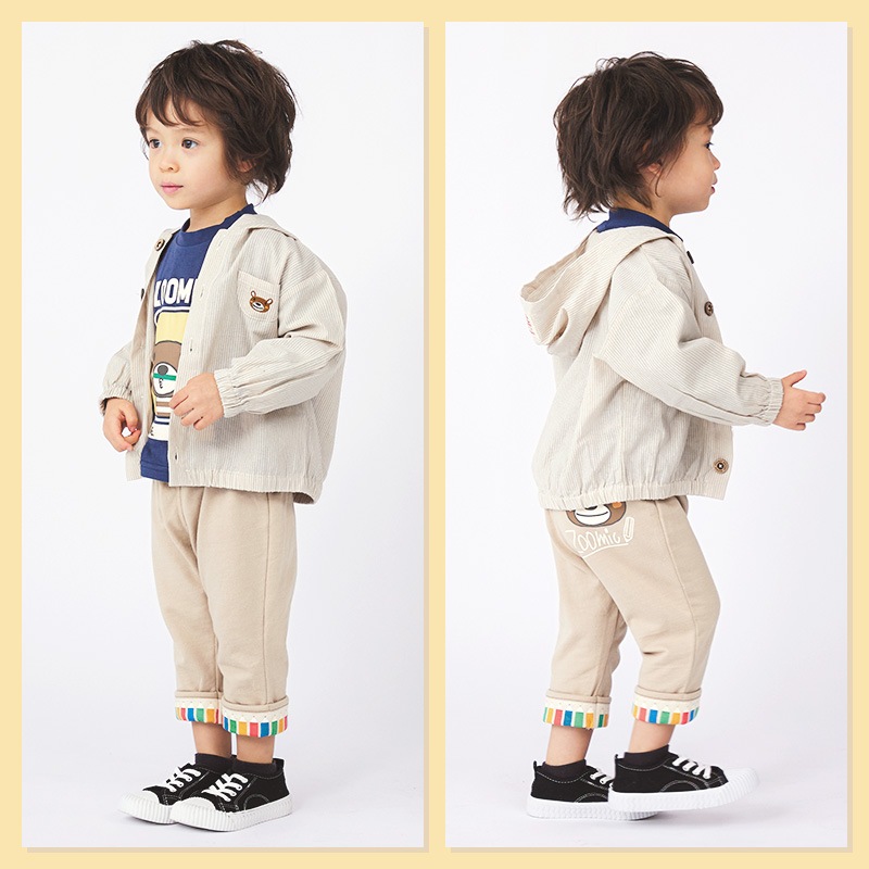 キッズ パーカー 男の子 女の子 刺繍 フード ジャケット アウター【 ZOOMIC ズーミック 】 子供服 ベビー服 羽織 ライトアウター かわいい くま ストライプ 春服 80cm 90cm 95cm 100cm 110cm 120cm 130cm 
