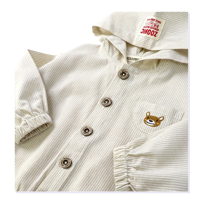 キッズ パーカー 男の子 女の子 刺繍 フード ジャケット アウター【 ZOOMIC ズーミック 】 子供服 ベビー服 羽織 ライトアウター かわいい くま ストライプ 春服 80cm 90cm 95cm 100cm 110cm 120cm 130cm 