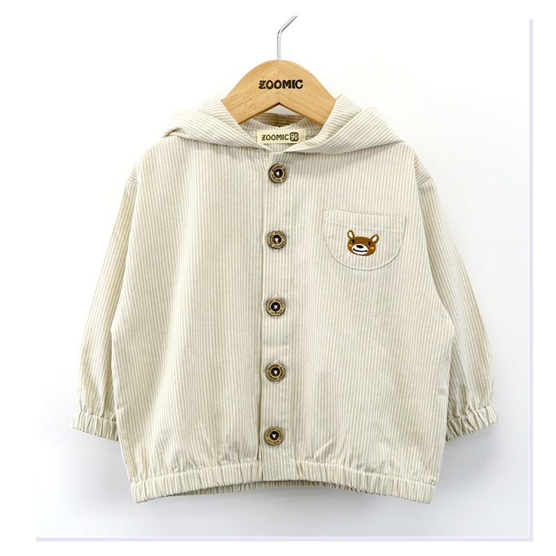キッズ パーカー 男の子 女の子 刺繍 フード ジャケット アウター【 ZOOMIC ズーミック 】 子供服 ベビー服 羽織 ライトアウター かわいい くま ストライプ 春服 80cm 90cm 95cm 100cm 110cm 120cm 130cm 