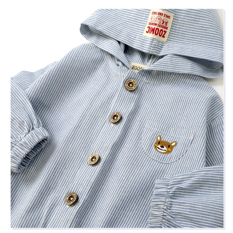キッズ パーカー 男の子 女の子 刺繍 フード ジャケット アウター【 ZOOMIC ズーミック 】 子供服 ベビー服 羽織 ライトアウター かわいい くま ストライプ 春服 80cm 90cm 95cm 100cm 110cm 120cm 130cm 