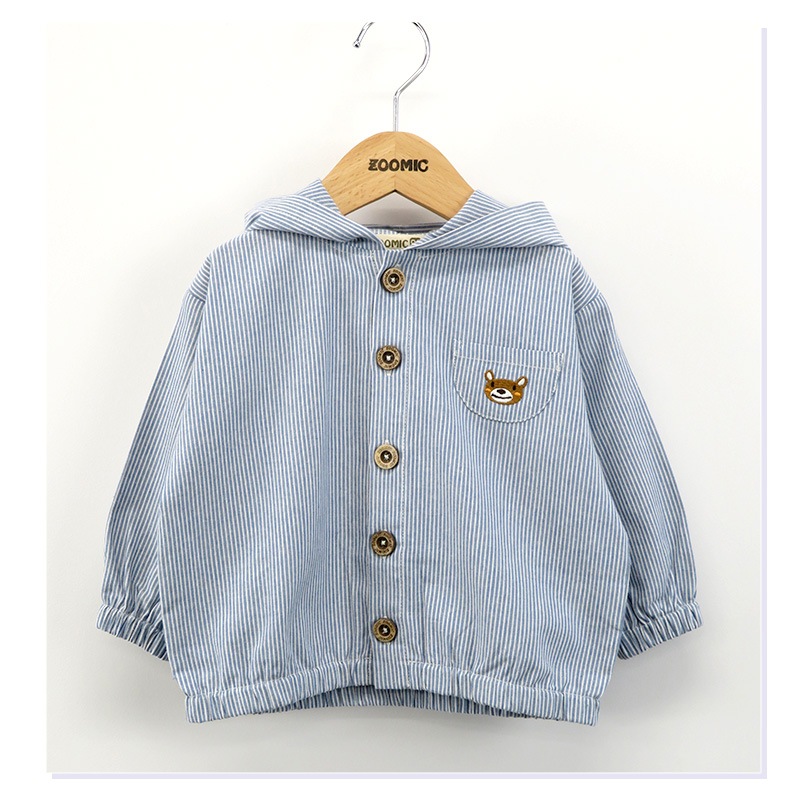 キッズ パーカー 男の子 女の子 刺繍 フード ジャケット アウター【 ZOOMIC ズーミック 】 子供服 ベビー服 羽織 ライトアウター かわいい くま ストライプ 春服 80cm 90cm 95cm 100cm 110cm 120cm 130cm 