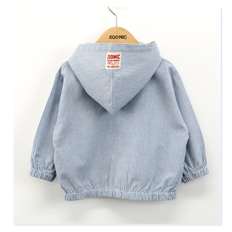 キッズ パーカー 男の子 女の子 刺繍 フード ジャケット アウター【 ZOOMIC ズーミック 】 子供服 ベビー服 羽織 ライトアウター かわいい くま ストライプ 春服 80cm 90cm 95cm 100cm 110cm 120cm 130cm 