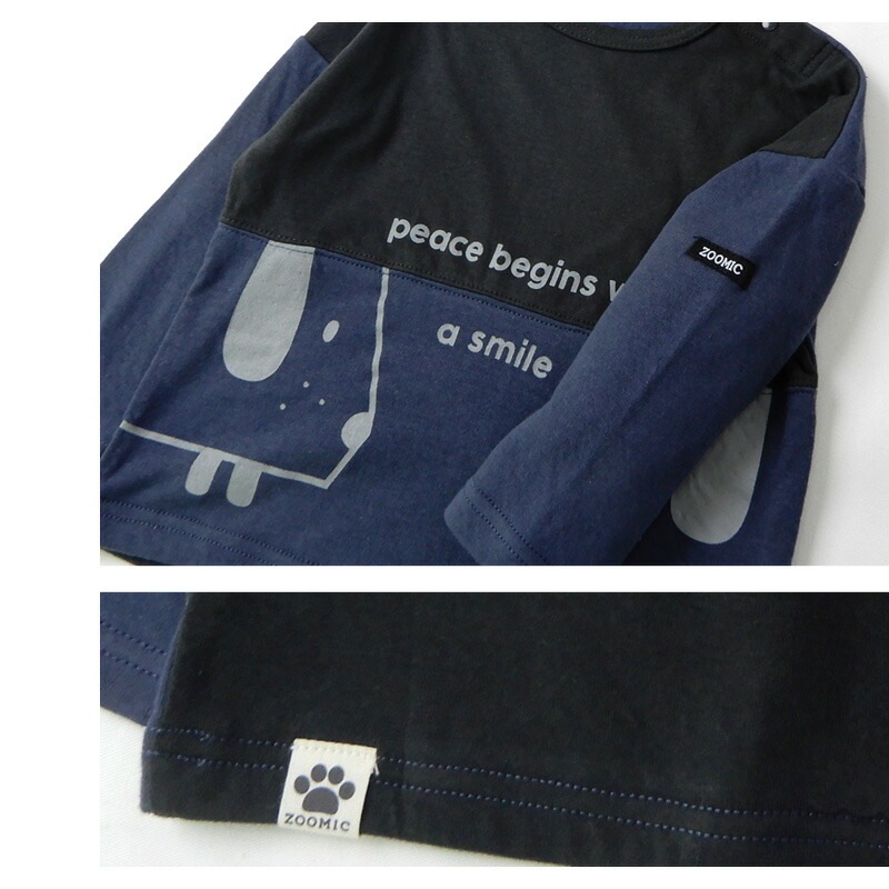 子供服 トップス ズードッグ 切替 長袖 Tシャツ(80-130cm)【ZOODOG】 キッズ ベビー ベビー服 かわいい わんこ ワンちゃん 二次加工 男の子 ブランド ファッション ブランド ファッションポイント消化