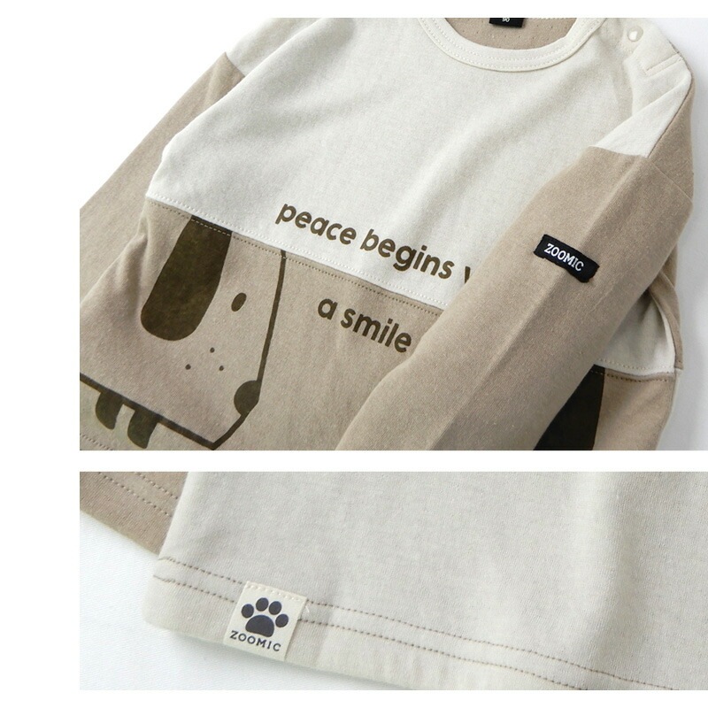 子供服 トップス ズードッグ 切替 長袖 Tシャツ(80-130cm)【ZOODOG】 キッズ ベビー ベビー服 かわいい わんこ ワンちゃん 二次加工 男の子 ブランド ファッション ブランド ファッションポイント消化