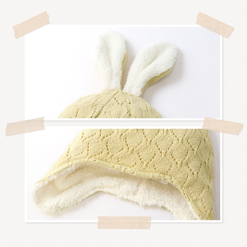 キッズ ニット帽 女の子 ニットキャップ うさぎ 猫耳 子供用 帽子 ( 2サイズ展開 50-54cm )【 UZULAND ウズランド 】 マイクロファイバーフリース チェック ケーブル編み リボン ポンポン 暖かい 防寒 保温 子供帽子 耳当て キャップ 動物 アニマル ベビー 雪遊び スノー
