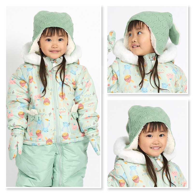 キッズ ニット帽 女の子 ニットキャップ うさぎ 猫耳 子供用 帽子 ( 2サイズ展開 50-54cm )【 UZULAND ウズランド 】 マイクロファイバーフリース チェック ケーブル編み リボン ポンポン 暖かい 防寒 保温 子供帽子 耳当て キャップ 動物 アニマル ベビー 雪遊び スノー