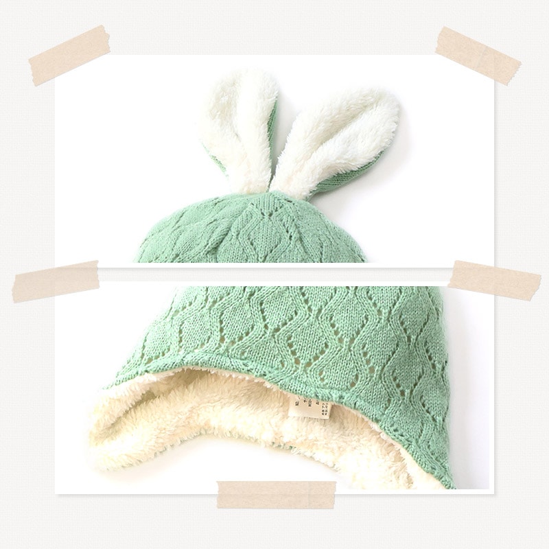 キッズ ニット帽 女の子 ニットキャップ うさぎ 猫耳 子供用 帽子 ( 2サイズ展開 50-54cm )【 UZULAND ウズランド 】 マイクロファイバーフリース チェック ケーブル編み リボン ポンポン 暖かい 防寒 保温 子供帽子 耳当て キャップ 動物 アニマル ベビー 雪遊び スノー