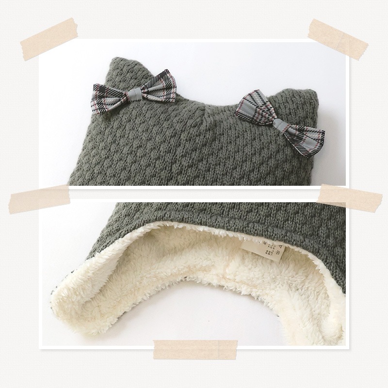 キッズ ニット帽 女の子 ニットキャップ うさぎ 猫耳 子供用 帽子 ( 2サイズ展開 50-54cm )【 UZULAND ウズランド 】 マイクロファイバーフリース チェック ケーブル編み リボン ポンポン 暖かい 防寒 保温 子供帽子 耳当て キャップ 動物 アニマル ベビー 雪遊び スノー