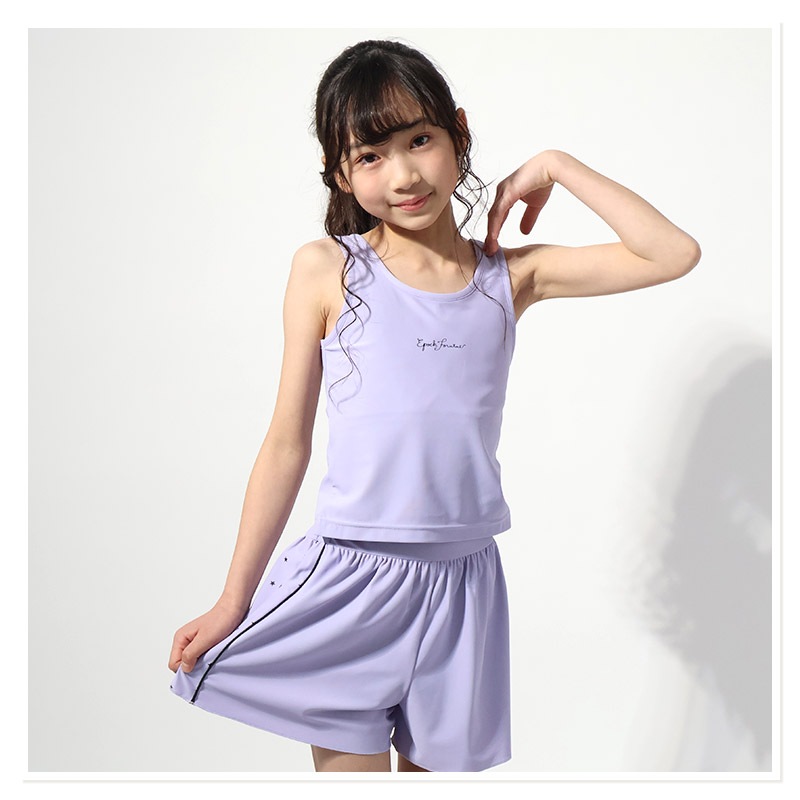 キッズ セパレート水着 女の子 3点セット 水着 半袖 タンクトップ UV加工 UPF50+ スイムウェア コーディネート 3枚セット ストレッチ 子供水着 キッズ水着 ロゴ プリント ガールズ ラッシュガード プール スイミング スクール 夏 120 130 140 150 160