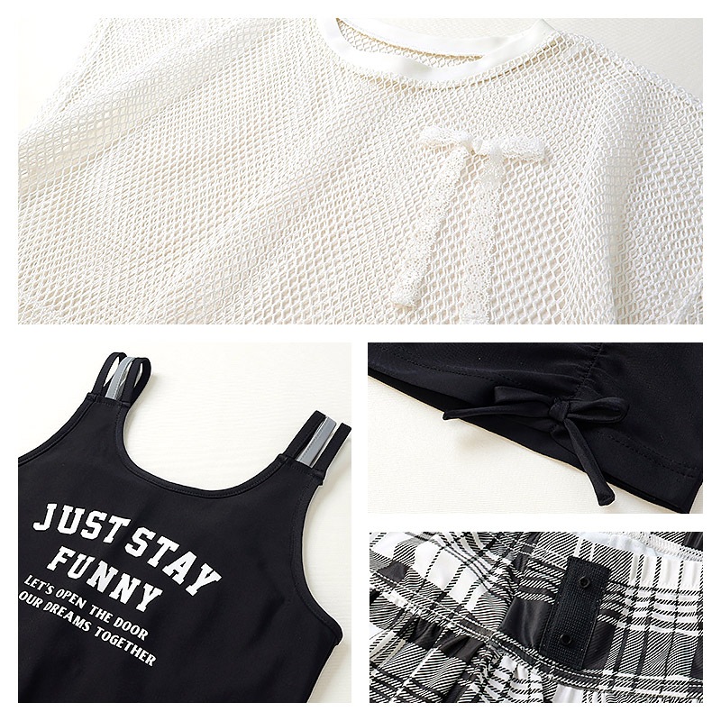 キッズ セパレート水着 女の子 3点セット 水着 半袖 タンクトップ UV加工 UPF50+ スイムウェア コーディネート 3枚セット ストレッチ 子供水着 キッズ水着 ロゴ プリント ガールズ ラッシュガード プール スイミング スクール 夏 120 130 140 150 160