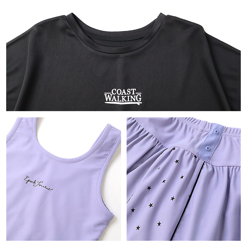 キッズ セパレート水着 女の子 3点セット 水着 半袖 タンクトップ UV加工 UPF50+ スイムウェア コーディネート 3枚セット ストレッチ 子供水着 キッズ水着 ロゴ プリント ガールズ ラッシュガード プール スイミング スクール 夏 120 130 140 150 160