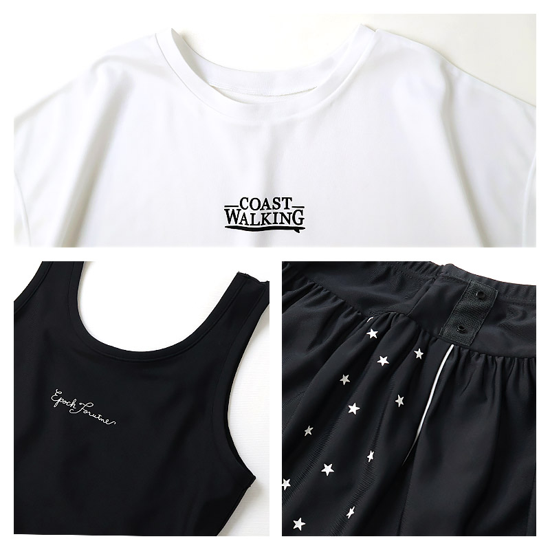 キッズ セパレート水着 女の子 3点セット 水着 半袖 タンクトップ UV加工 UPF50+ スイムウェア コーディネート 3枚セット ストレッチ 子供水着 キッズ水着 ロゴ プリント ガールズ ラッシュガード プール スイミング スクール 夏 120 130 140 150 160