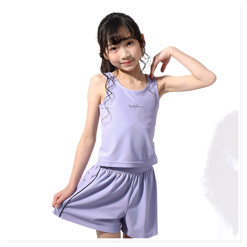 キッズ セパレート水着 女の子 3点セット 水着 半袖 タンクトップ UV加工 UPF50+ スイムウェア コーディネート 3枚セット ストレッチ 子供水着 キッズ水着 ロゴ プリント ガールズ ラッシュガード プール スイミング スクール 夏 120 130 140 150 160