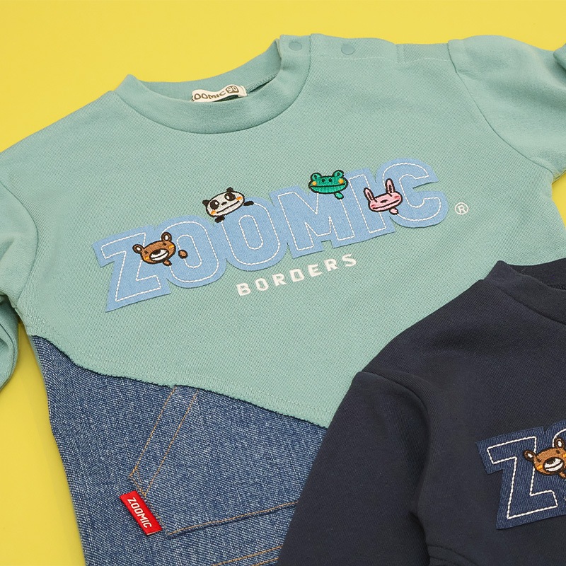 ロゴアップリケ付きデニム切替トレーナー【ZOOMICズーミック】