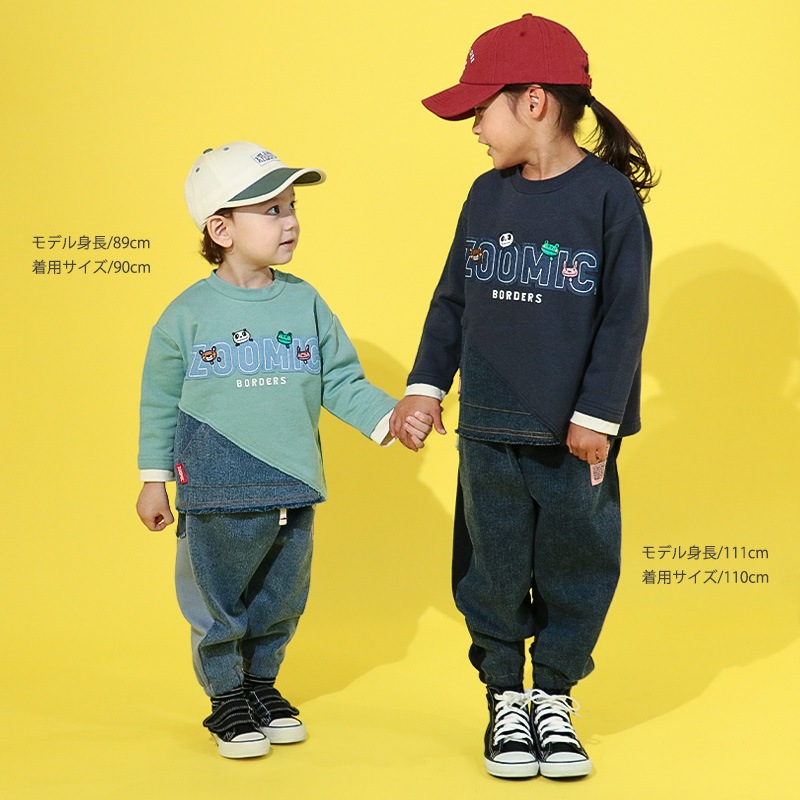ロゴアップリケ付きデニム切替トレーナー【ZOOMICズーミック】