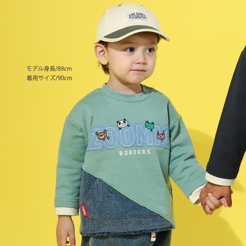 ロゴアップリケ付きデニム切替トレーナー【ZOOMICズーミック】
