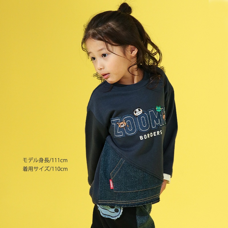 ロゴアップリケ付きデニム切替トレーナー【ZOOMICズーミック】
