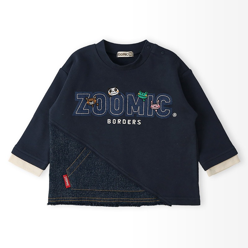 ロゴアップリケ付きデニム切替トレーナー【ZOOMICズーミック】