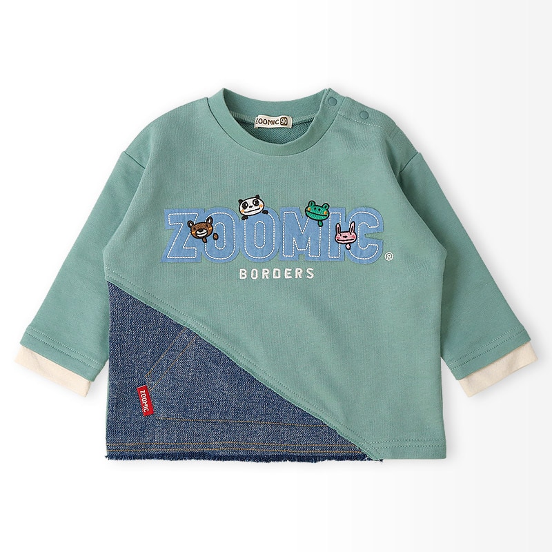 ロゴアップリケ付きデニム切替トレーナー【ZOOMICズーミック】