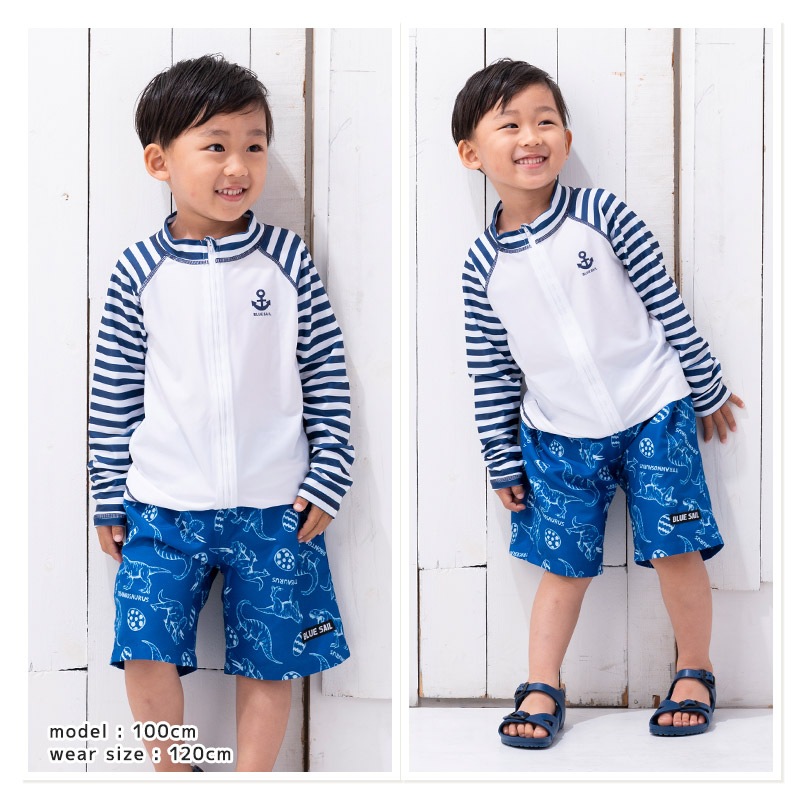 子供 水着 長袖 ラッシュガード ワンポイント ロゴ フルジップ UV加工 UPF50＋ ( 100-130cm ) シンプル スクール キッズ ジュニア 男の子 子供用 こども プール スイミング スクール レジャー 夏 水遊び 川遊び 100cm 110cm 120cm 130cm スクール水着