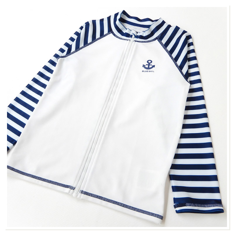 子供 水着 長袖 ラッシュガード ワンポイント ロゴ フルジップ UV加工 UPF50＋ ( 100-130cm ) シンプル スクール キッズ ジュニア 男の子 子供用 こども プール スイミング スクール レジャー 夏 水遊び 川遊び 100cm 110cm 120cm 130cm スクール水着