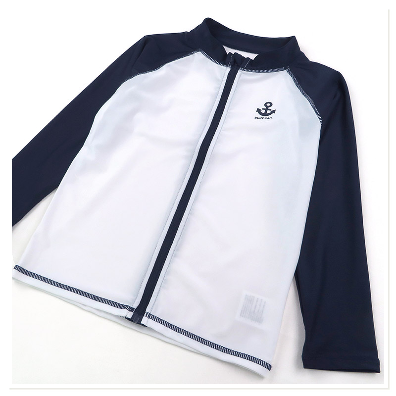 子供 水着 長袖 ラッシュガード ワンポイント ロゴ フルジップ UV加工 UPF50＋ ( 100-130cm ) シンプル スクール キッズ ジュニア 男の子 子供用 こども プール スイミング スクール レジャー 夏 水遊び 川遊び 100cm 110cm 120cm 130cm スクール水着