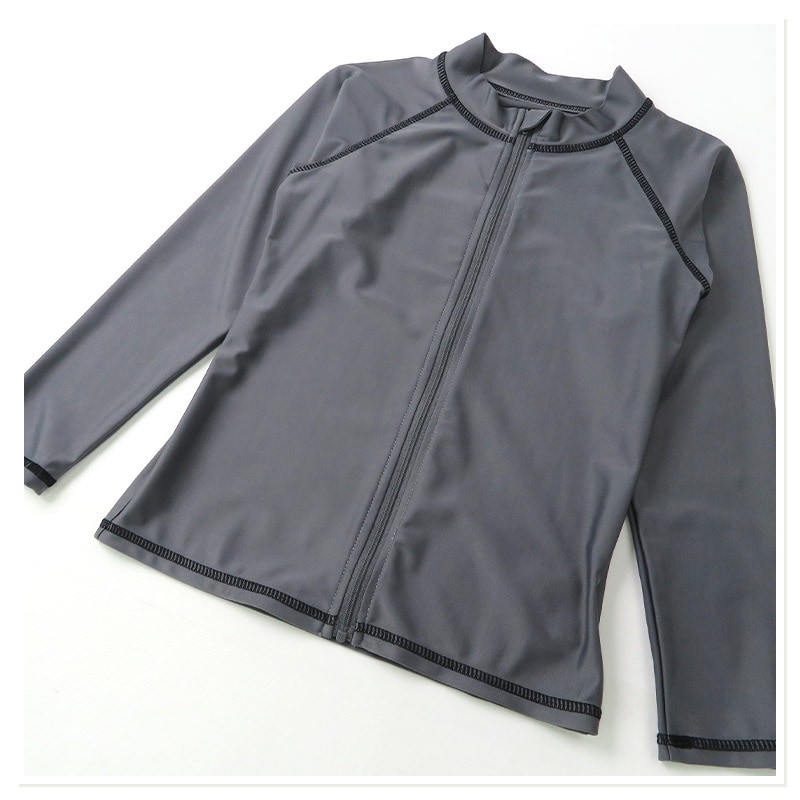 子供 水着 長袖 ラッシュガード ワンポイント ロゴ フルジップ UV加工 UPF50＋ ( 100-130cm ) シンプル スクール キッズ ジュニア 男の子 子供用 こども プール スイミング スクール レジャー 夏 水遊び 川遊び 100cm 110cm 120cm 130cm スクール水着