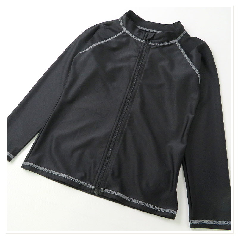 子供 水着 長袖 ラッシュガード ワンポイント ロゴ フルジップ UV加工 UPF50＋ ( 100-130cm ) シンプル スクール キッズ ジュニア 男の子 子供用 こども プール スイミング スクール レジャー 夏 水遊び 川遊び 100cm 110cm 120cm 130cm スクール水着