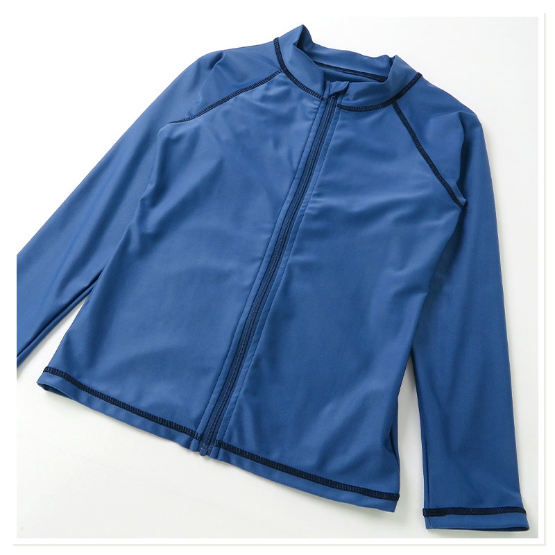子供 水着 長袖 ラッシュガード ワンポイント ロゴ フルジップ UV加工 UPF50＋ ( 100-130cm ) シンプル スクール キッズ ジュニア 男の子 子供用 こども プール スイミング スクール レジャー 夏 水遊び 川遊び 100cm 110cm 120cm 130cm スクール水着