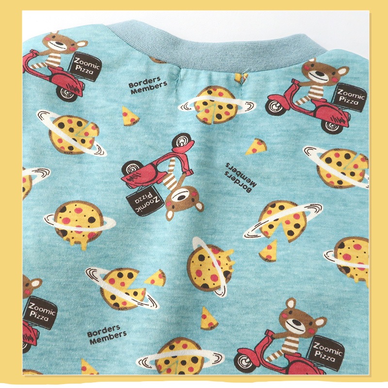ロンT キッズ ベビー 長袖 Tシャツ 長そで tシャツ トップス キャラクター 男の子 女の子 天竺 ( 80-130cm )【 ZOOMIC ズーミック 】 子供服 エプロン風 ポケット ピザ 食べ物 くま 総柄プリント かわいい 秋物 80cm 90cm 95cm 100cm 110cm 120cm 130cm