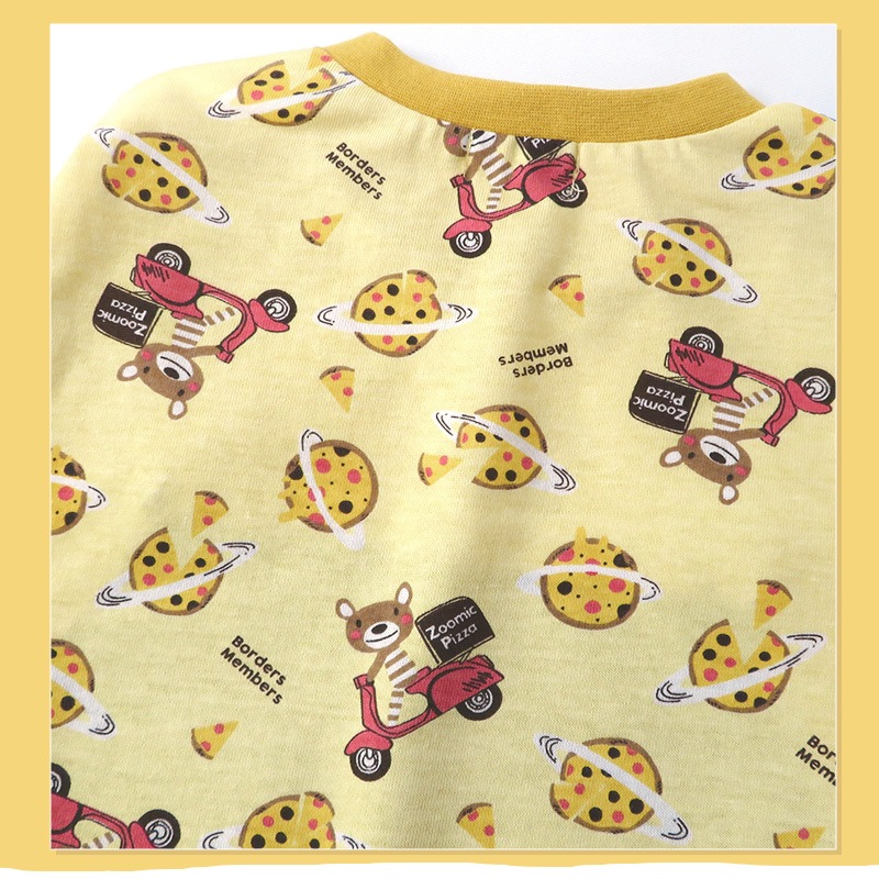 ロンT キッズ ベビー 長袖 Tシャツ 長そで tシャツ トップス キャラクター 男の子 女の子 天竺 ( 80-130cm )【 ZOOMIC ズーミック 】 子供服 エプロン風 ポケット ピザ 食べ物 くま 総柄プリント かわいい 秋物 80cm 90cm 95cm 100cm 110cm 120cm 130cm