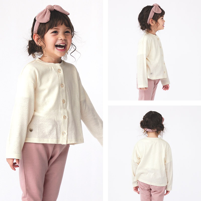 キッズ カーディガン ワンポイント 無地 女の子 ブランド 長袖 トップス 羽織【 Uzuland ウズランド 】 子供服 ベビー服 アウター ライトアウター シンプル ナチュラル ハート 春服 80cm 90cm 95cm 100cm 110cm 120cm 130cm 